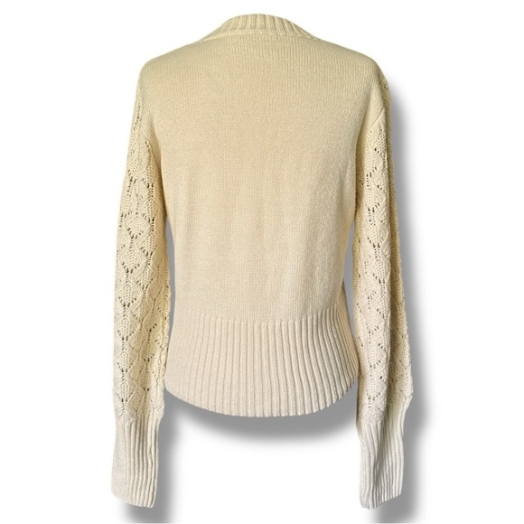 Cream Lace Pattern Knit Crew Neck Sweater - Picture 3 of 13
